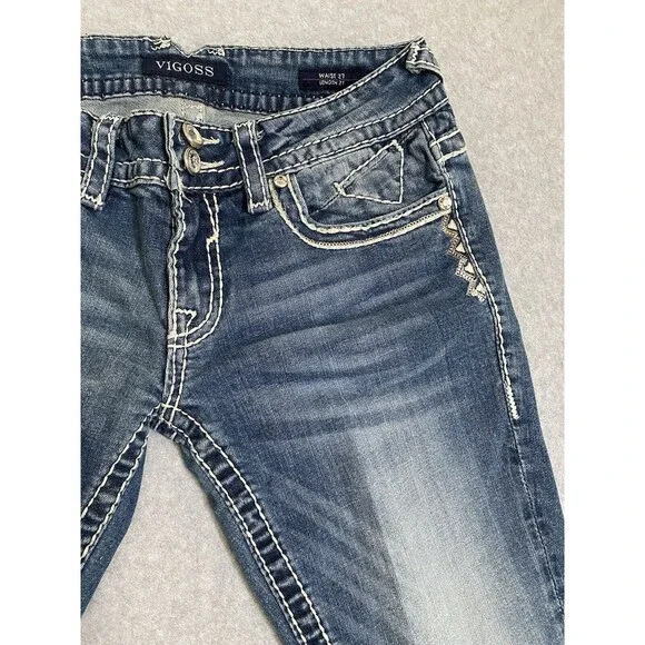 Vigoss Jeans Capri Bling Women's 27 Denim Blue New York Capri‎ Y2K Pants Gems - Picture 13 of 16
